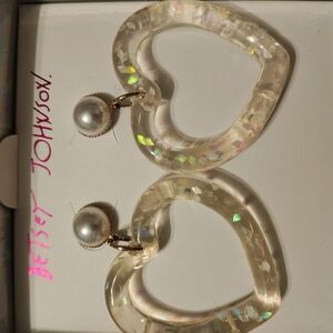 Betsey Johnson Pearl Heart Earrings